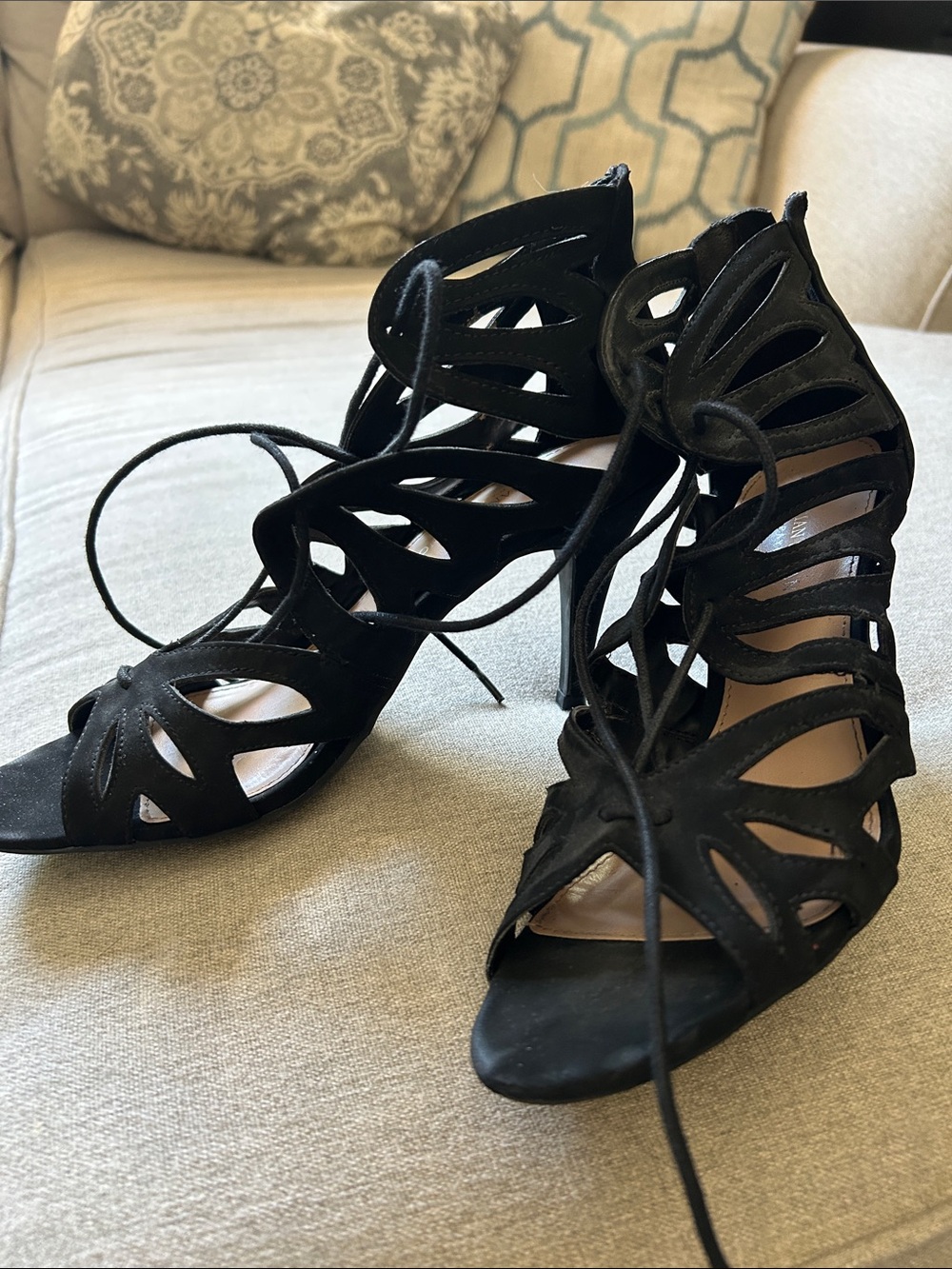 Christian Siriano Black Cutout Lace-Up Heels